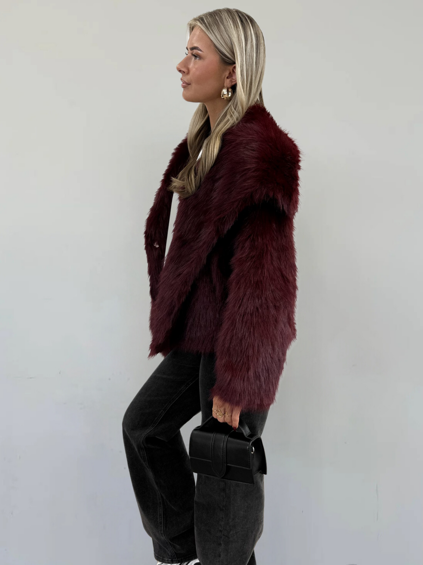 Sara™ Burgundy Fur Jacket