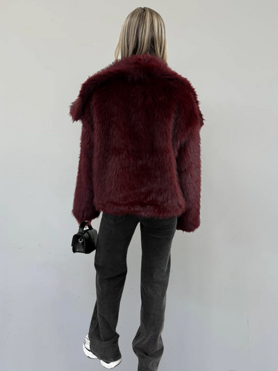 Sara™ Burgundy Fur Jacket