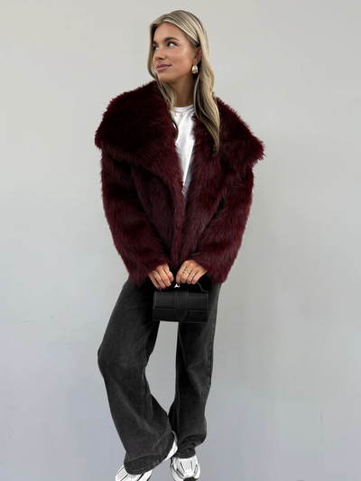 Sara™ Burgundy Fur Jacket