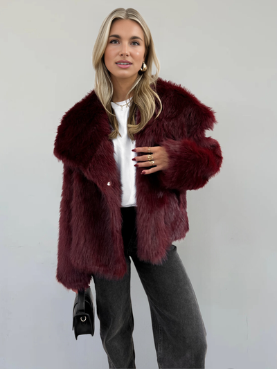 Sara™ Burgundy Fur Jacket