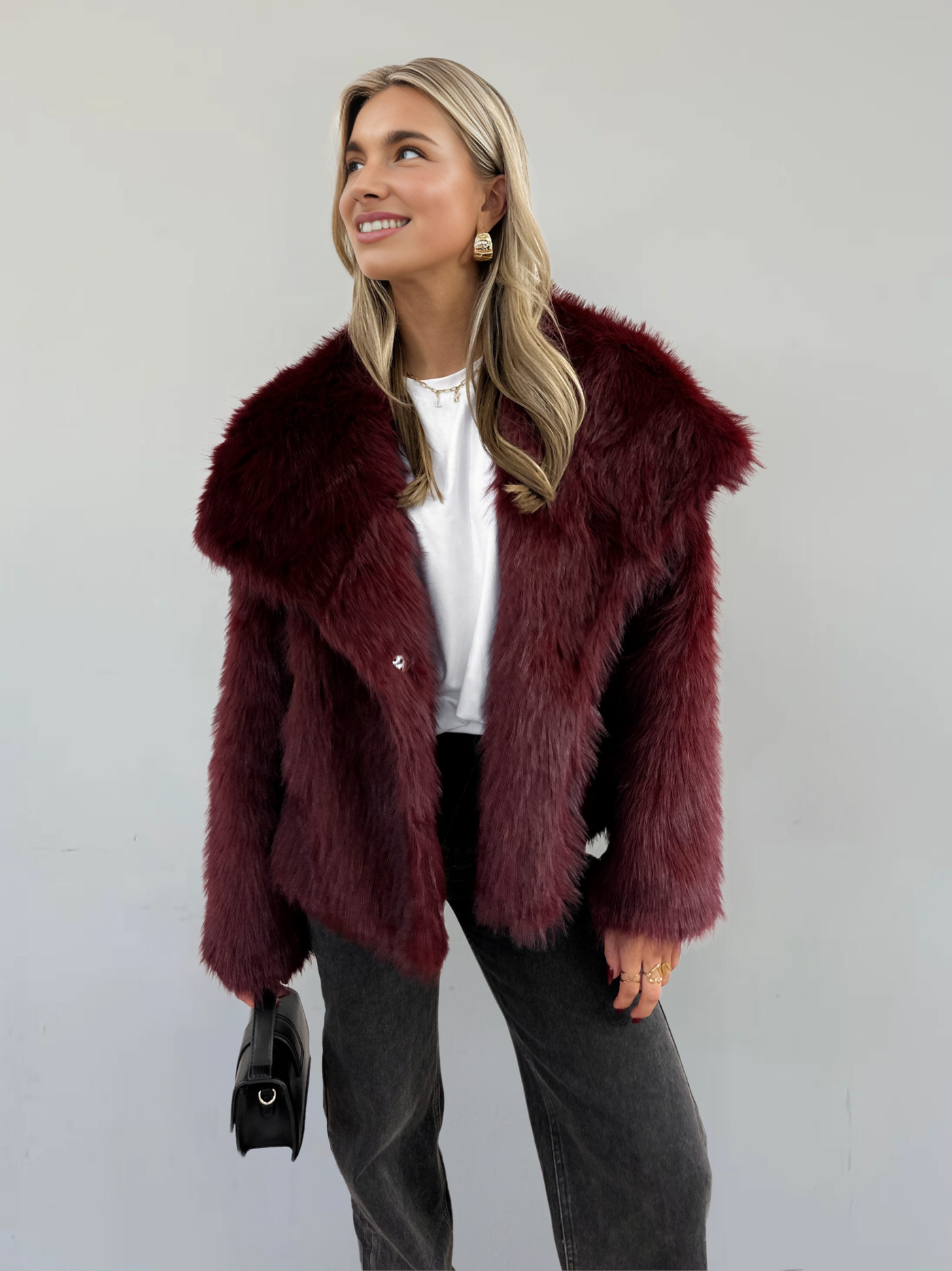 Sara™ Burgundy Fur Jacket